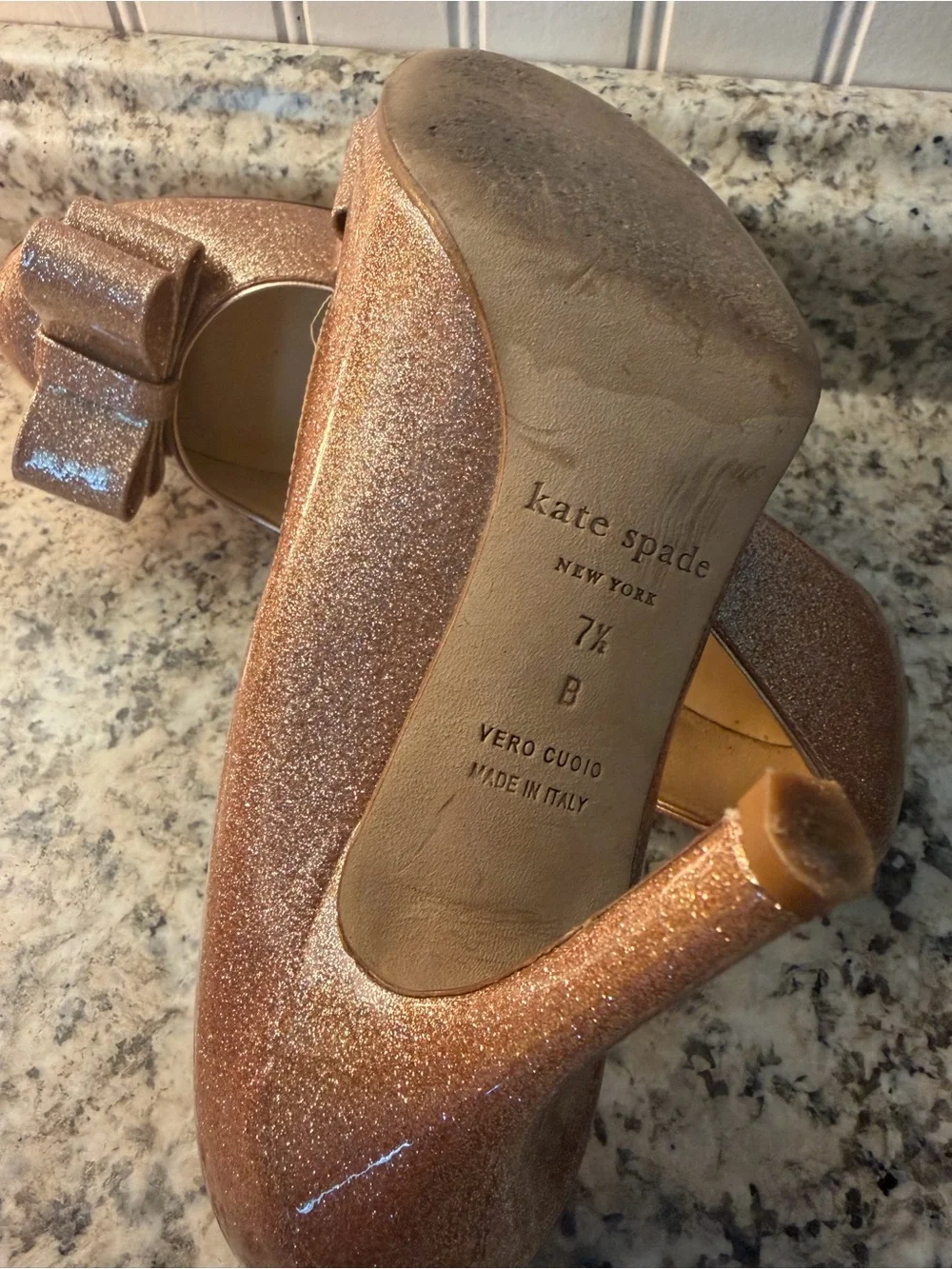 Kate Spade ♠️ Rose Gold Glitter Heels with Bow Wedding Princess Made in Italy